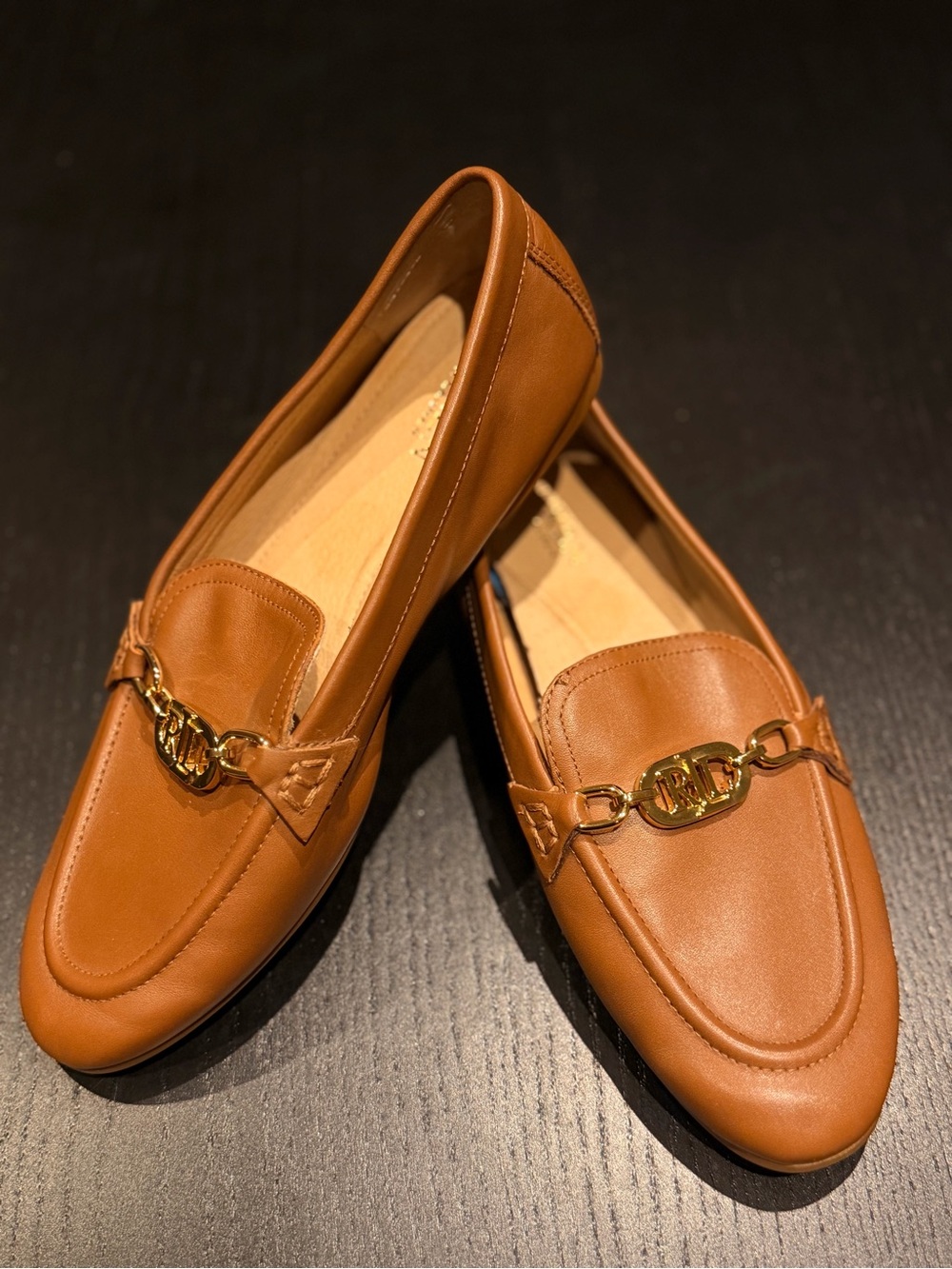 Lauren Ralph Lauren Averi Nappa Leather Loafers with Gold Hardware